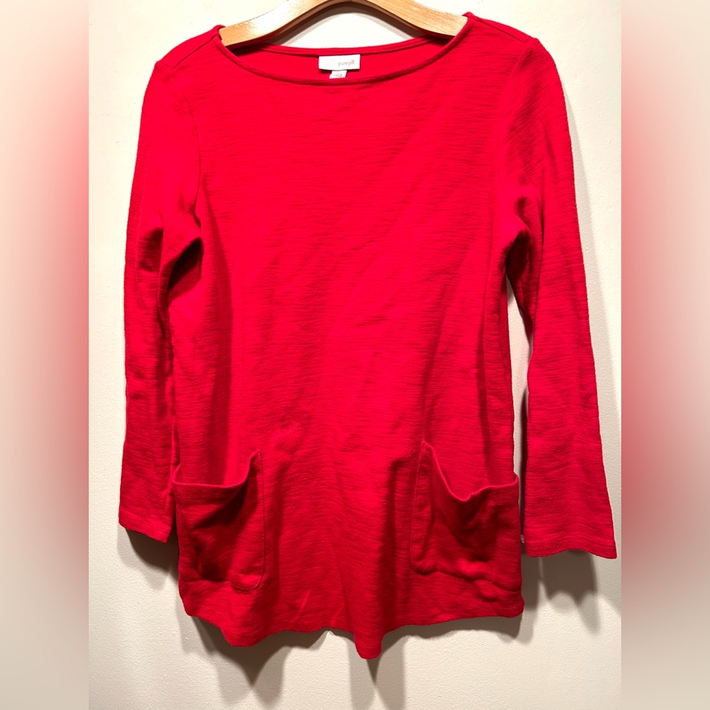 J Jill Pure Tunic Top shirt Knit Size S 4 6 100% Cotton Red Stretch Casual